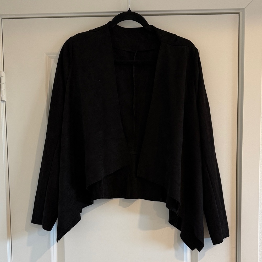 Black Draped Open-Front Women's Sweater Jacket
